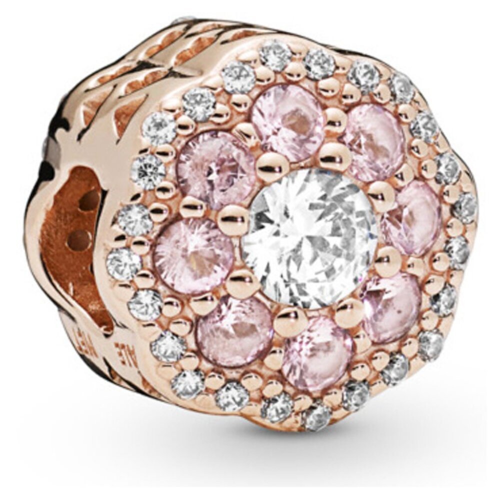 PANDORA Rose Pink Sparkle Flower Charm Authentic Crystals Blush Pink *FLAWS